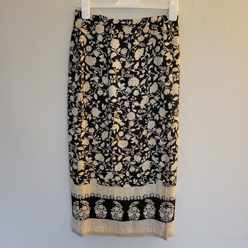 Y2K Vintage TALBOTS 100% Silk Midi Floral Skirt Lined Faux Wrap Size 10